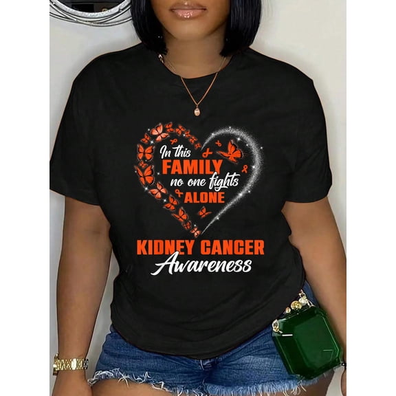 Cotton In This Family No One Fight Alone Kidney Cancer Awareness T-Shirt Women's Graphic Tee Casual Tops