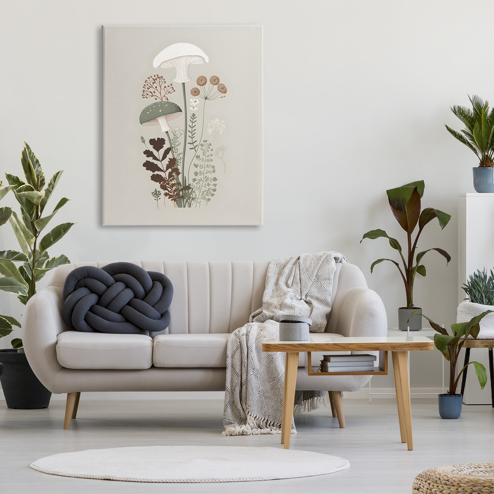 Stupell Industries Soft Mushrooms on Grey Botanical & Floral Painting Gallery Wrapped Canvas Art Print Wall Art, 36 x 48