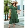 thumbnail image 6 of Women'S Casual Plus Size Polka Dots Dress Summer Short Sleeve V Neck Loose Tiered Maxi Dresses Green XL, 6 of 9