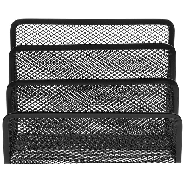 Carpeta de archivos de oficina de 3 niveles de metal negro Guangmc, soporte de malla, organizador de revistas