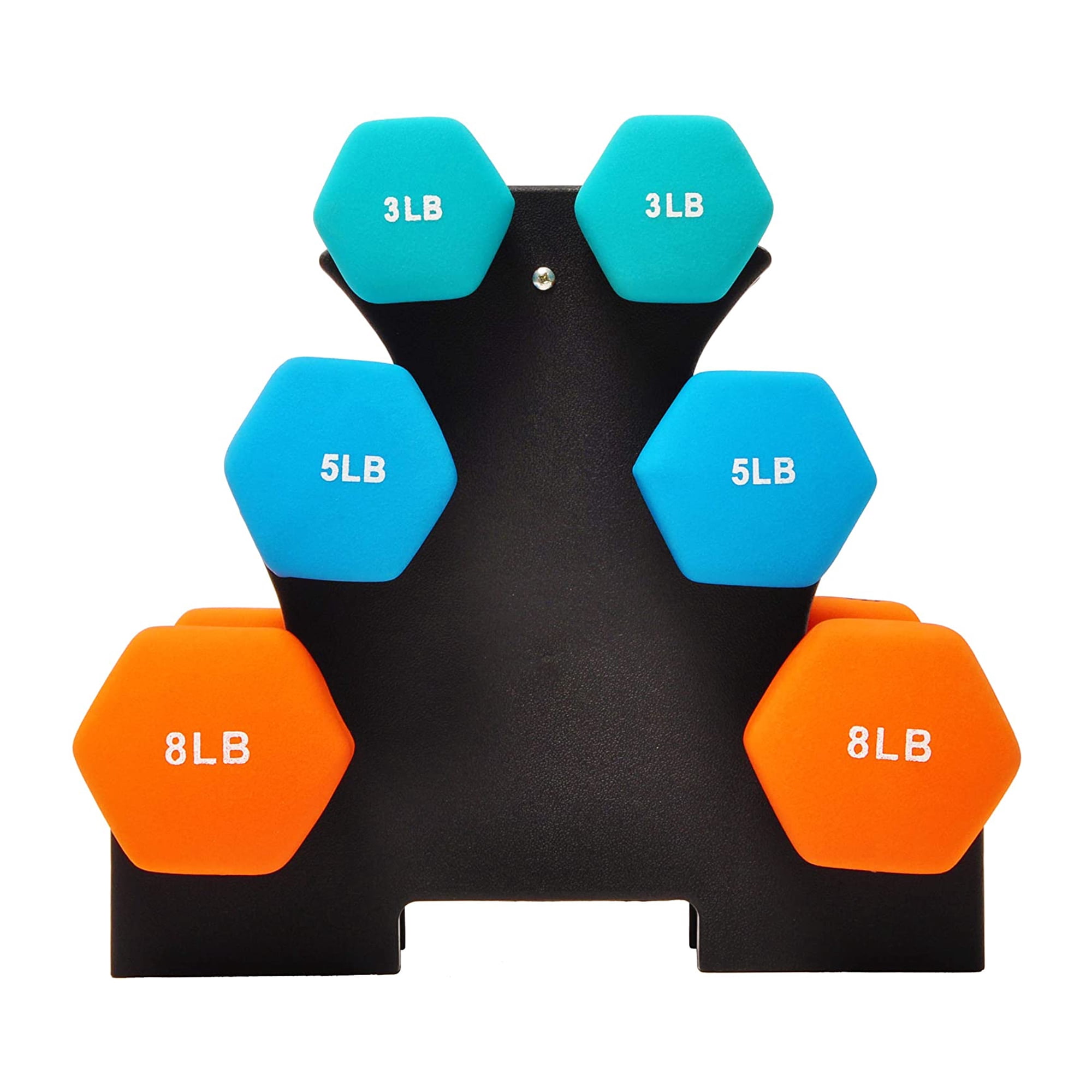 BalanceFrom 32 lb Neoprene Coated Iron Dumbbell Hex Weights Set with Stand, Color-Coded