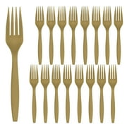 Party City Disposable Plastic Forks, 16 Count (Gold) - Go Brightly Heavy Duty Classic Reuseable Plastic Forks - Premium Party Supplies Cutlery