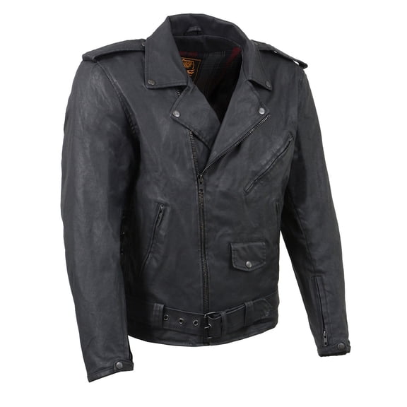 Milwaukee Leather MDM1020 Men's Black Classic 'Waxed' Motorcycle Denim Jacket with Armor X-Large