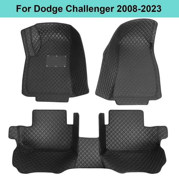Car Floor Mats for Dodge Challenger 2008-2023, Comfortable Durable PU Leather Floor Liner Waterproof Anti-slip Interior Protector All-weather 1st & 2nd Row Full Set Black