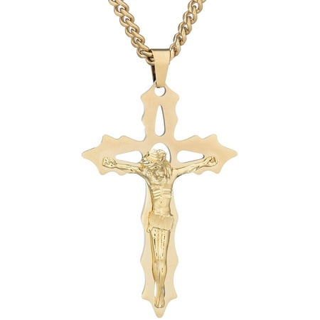Jewelry Men's Stainless Steel Gold-Tone Crucifix Pendant, 24