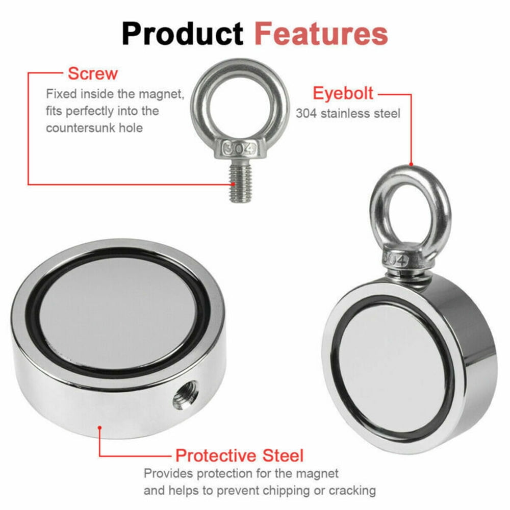 500LB-1300LB Pull Force Fishing Magnet Super Strong Neodymium Treasure Hunt+10m Rope Set 700LBS
