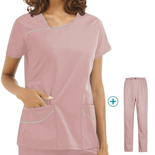 Conjunto de uniformes para mujer, pantalones superiores de enfermera, trajes de trabajo de médico, ropa cómoda para el de mascotas, SPA, Rosa Macarena Pantalones médicos de enfermera