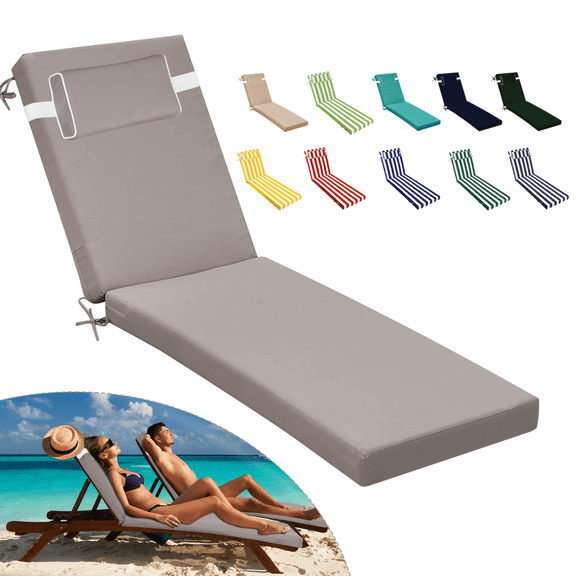 SDJPOI Outdoor Chaise Lounge Cushions, 72×21×3in Patio Chair Cushion for Pool & Beach（Khaki）