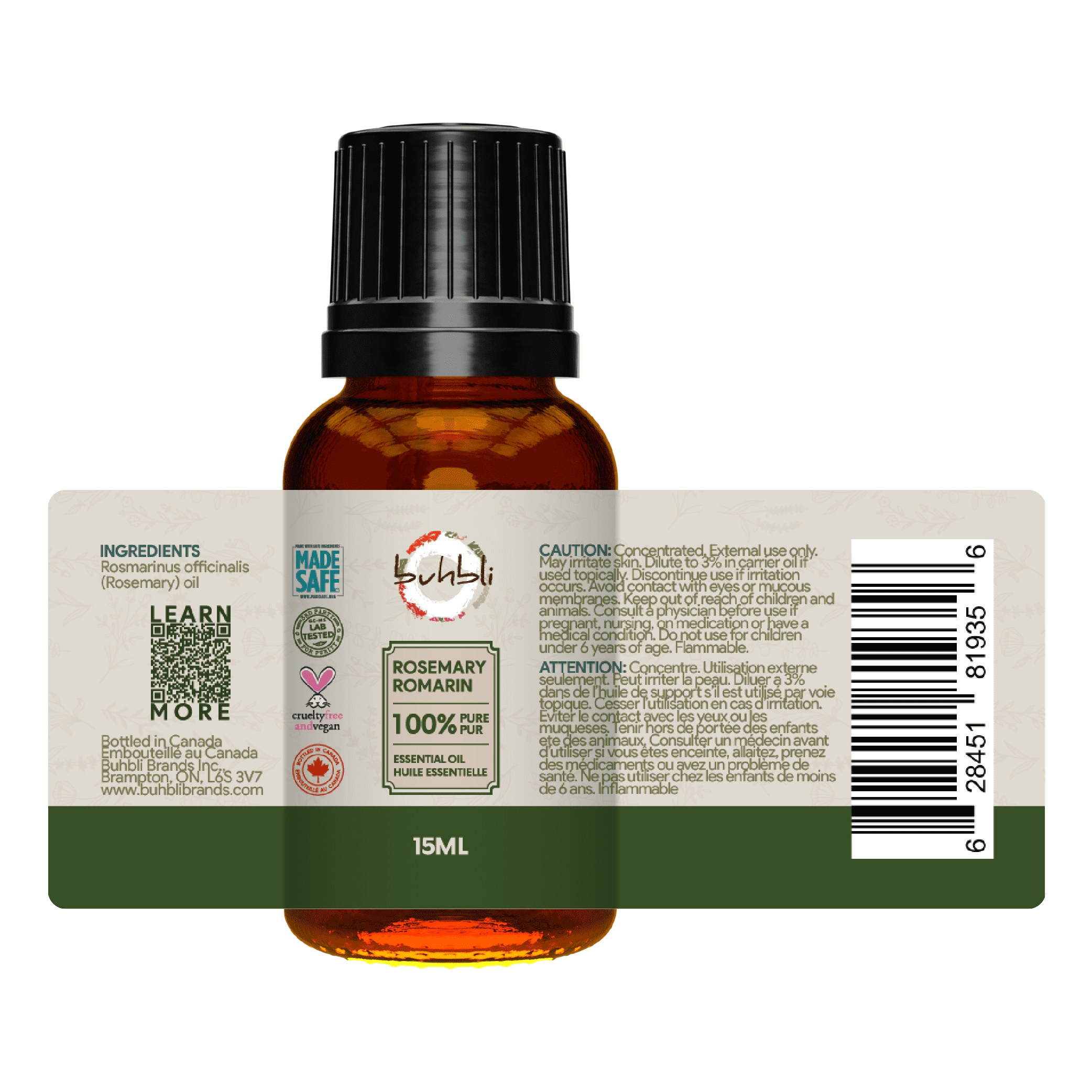 Buhbli Brands - 100% Pure Rosemary Essential Oil, 15ml