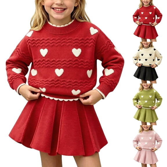 Lovzfmll Girl's Knit Set, Long Sleeve Top & A-Line Skirt, Casual Wear for Toddler, 2-3 Years