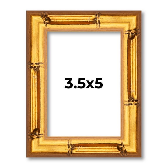 3.5x5 Frame Gold Bamboo Picture Frame - Complete Modern Photo Frame Includes UV Acrylic Shatter