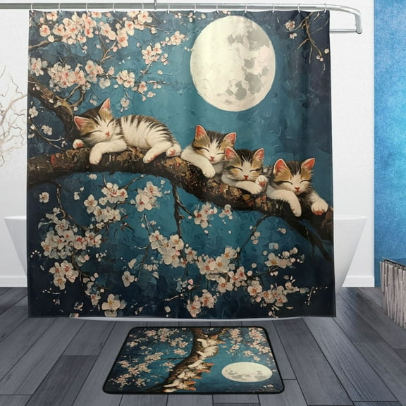 BZSMCE Shower Curtain and Bath Accessory Set,Dreamy Kitties Pattern