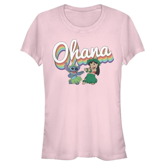 Juniors Lilo & Stitch Rainbow Ohana Hula Dance T Shirt