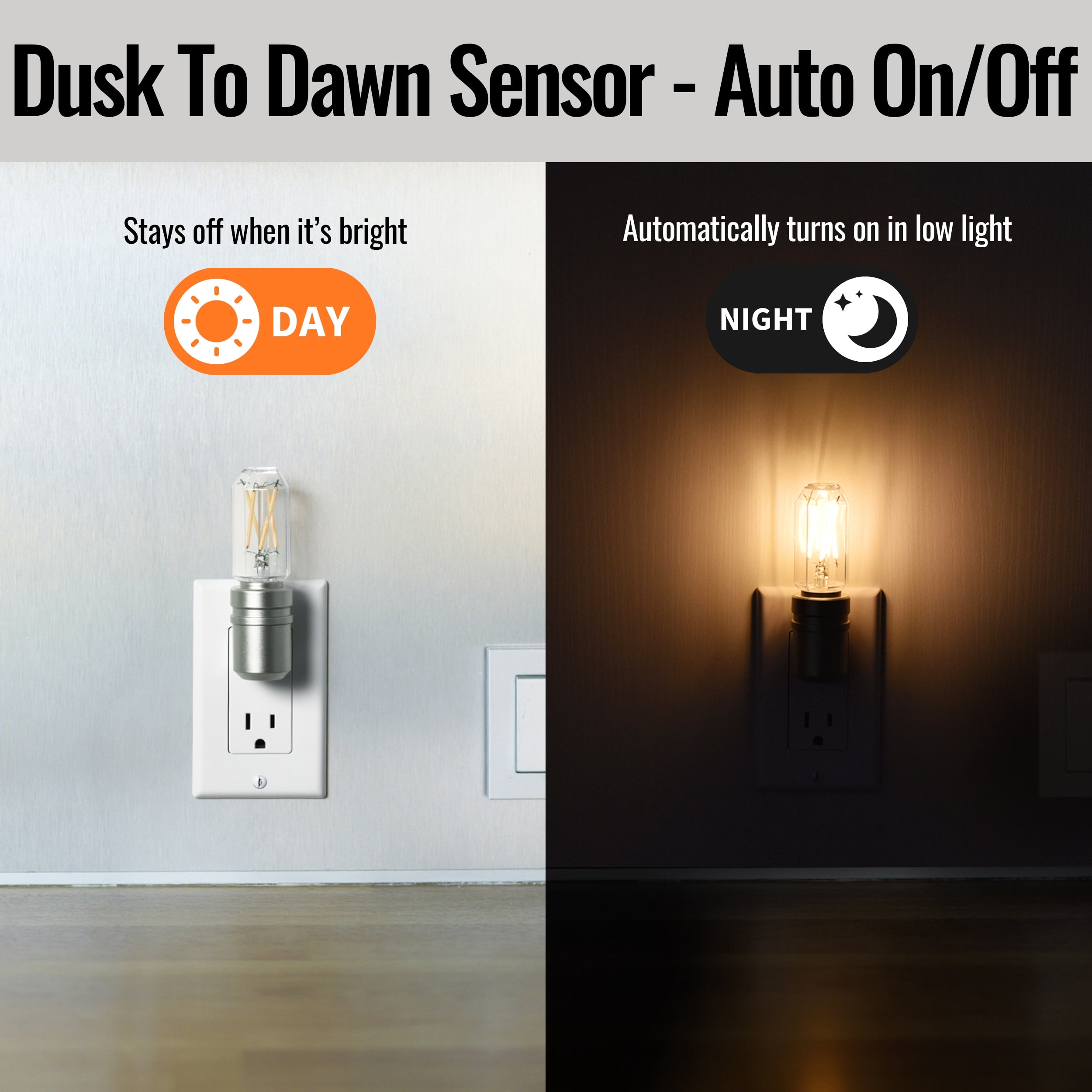 (2 pack) Better Homes & Gardens 4.25"H Nickel LED Vintage Night Light, Soft White Dusk to Dawn Auto on & off