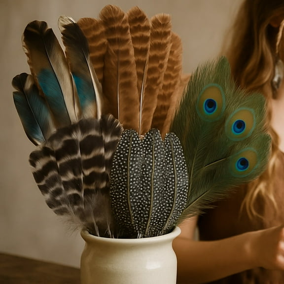 50-Piece Natural Feather Craft Set, Mixed Peacock and Pheasant Styles for DIY Projects, Handmade Decorations, Halloween, Christmas, Weddings, Parties and Floral Arrangements, Multicolor