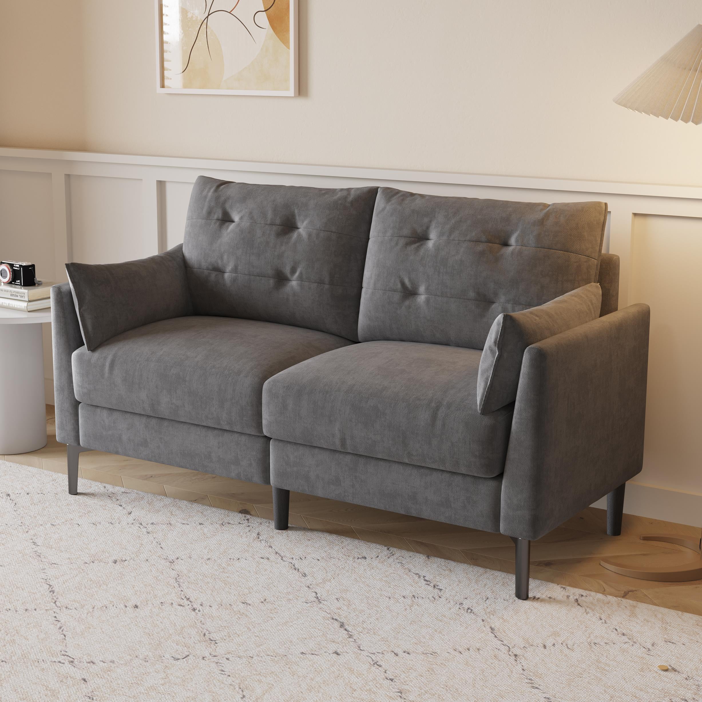 Modern Loveseat Sofa,57.5" Linen Fabric Love Seat Couches,Button Tufted Upholstered Furniture,Small Couch for Living Room,Bedroom,Dark Gray