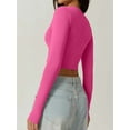 thumbnail image 4 of Women'S Square Neck Long Sleeve Double Lined Slim Fitted Casual Basic Crop Top Rose Red M, 4 of 6
