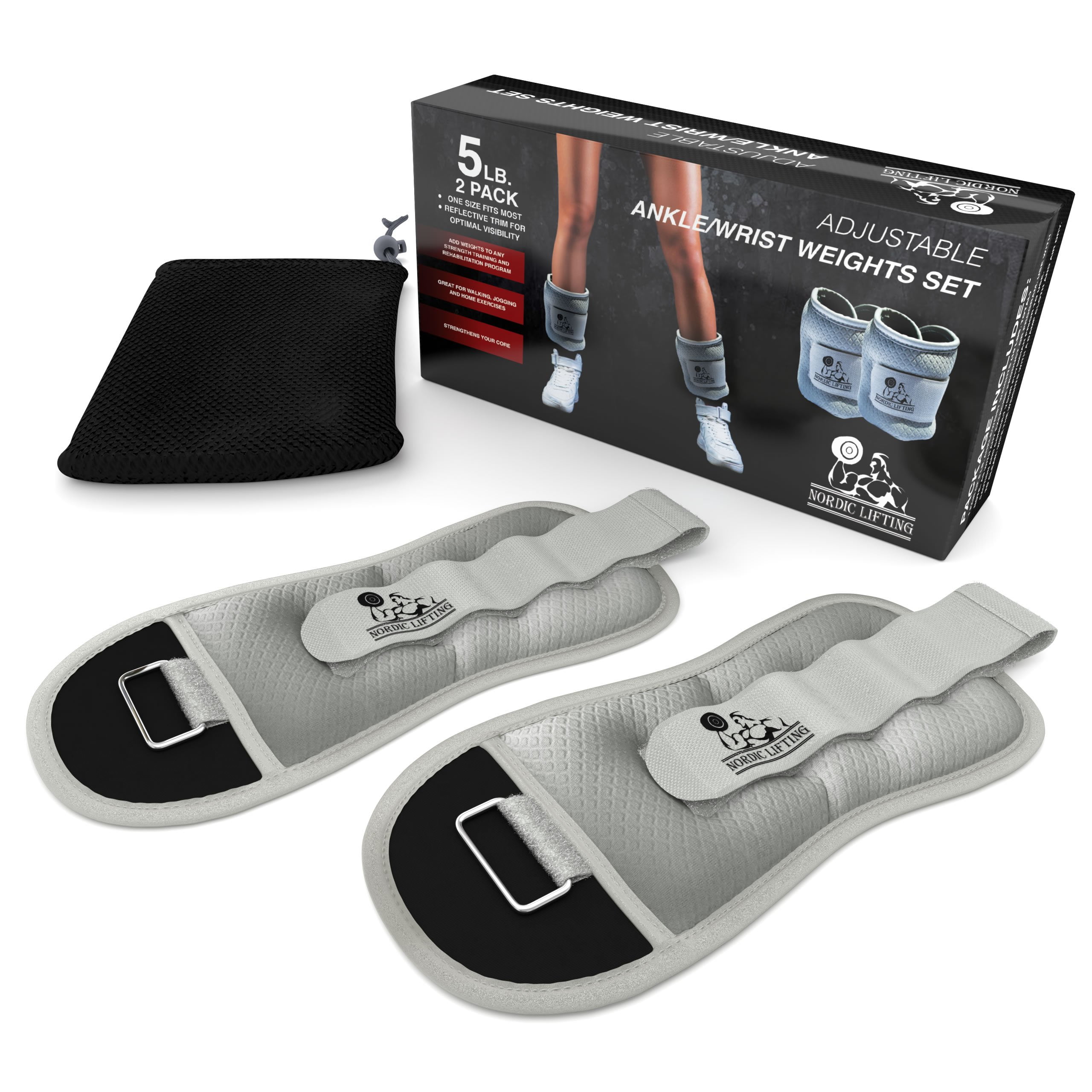 Nordic Lifting Adjustable 5 Lb total of 10 Pounds Ankle/Wrist Weights - Gray Pair