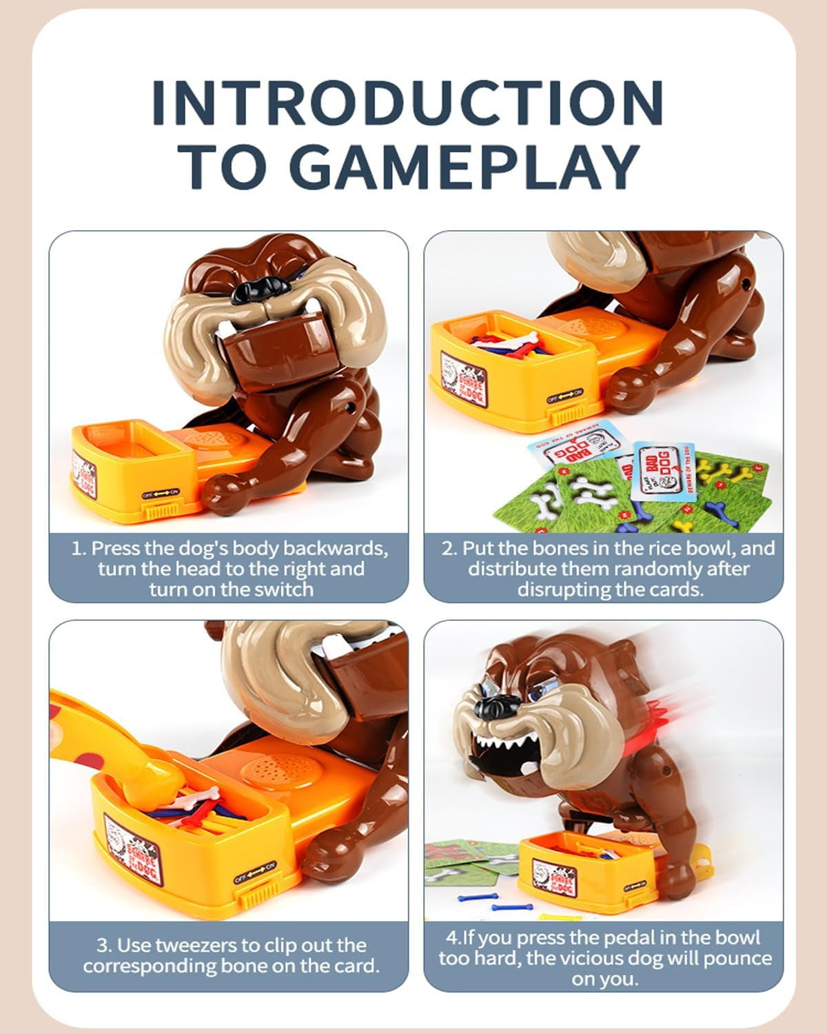 Beware of the Angry Dog game, don't wake the dog, bone-stealing game, evil bad dog escape cards, electronic barking pet toy, suitable for family gatherings and interactive fun.
