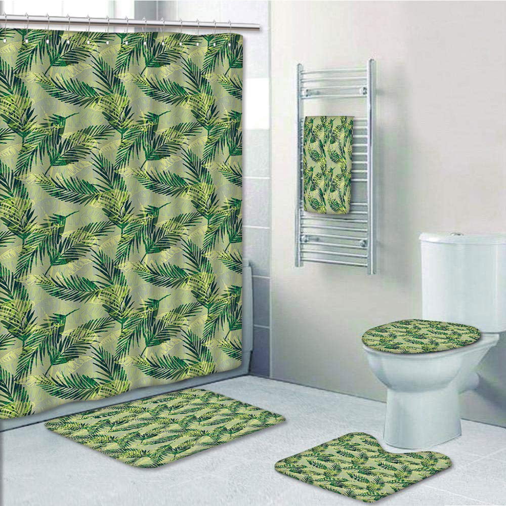 Lush Rainforest with Bushes Ferns Jungle Bathroom Fabric Shower Curtain Set 71" 