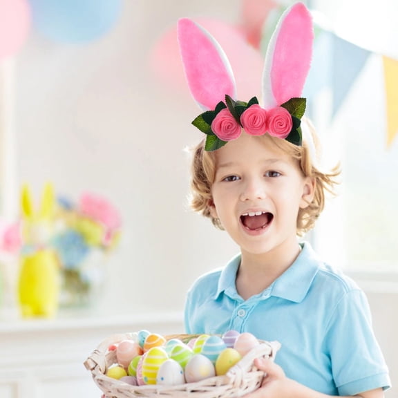 JGJJUGN Easter Bunny Ear Headband - Cute Long Ears Hairband with Faux Flower Decoration - Spring Party Accessory - Festive Headwear for Holiday Celebrations - Comfortable Soft Fabric