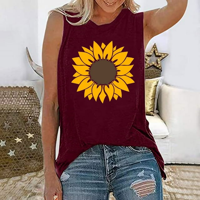 SMihono Hauts pour Femmes Débardeur Mode Été Col Rond Sans Manches Imprimé Décontracté Blouse Débardeur pour Femmes Hauts d'Été pour Femmes