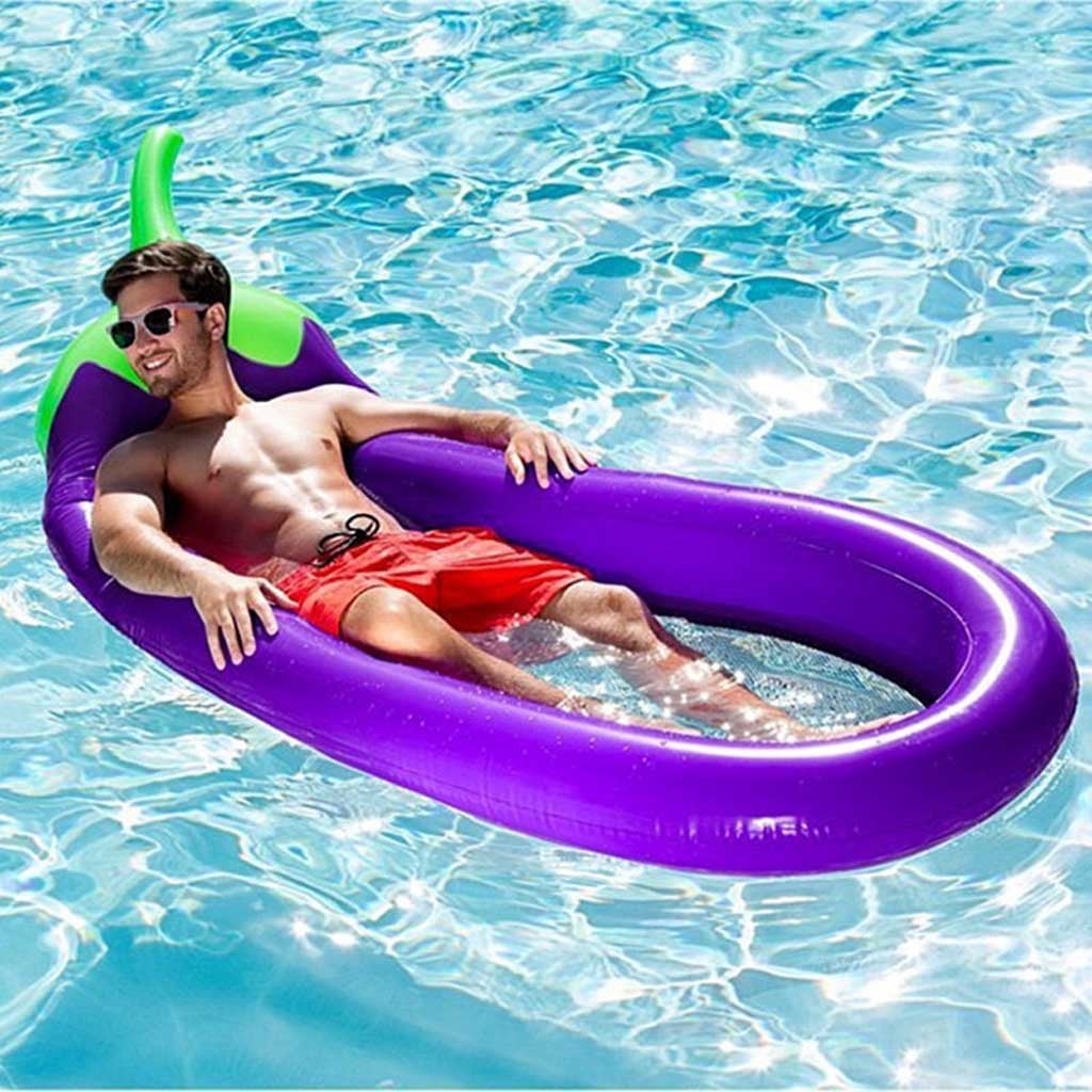 Swimming Pool Giant Inflatable Eggplant Float Toy Summer Swim Ring Water Raft 