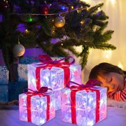 EGNMCR Set of 3 Lighted Gift Boxes Christmas Decorations, LED Pre-Lit Light up Present Boxes for Xmas Tree, Holiday, Party Decorations, Multicolor