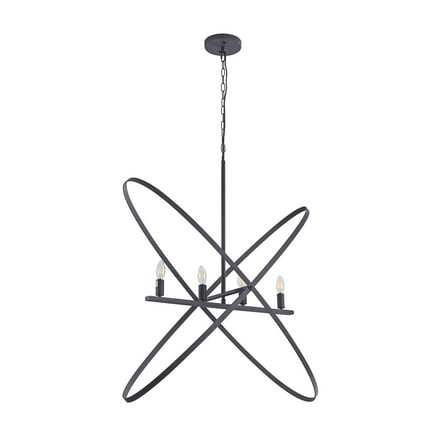 Modern Chandelier, 4 LED Light, Black Cross Band, Brass Metal 38 Inch