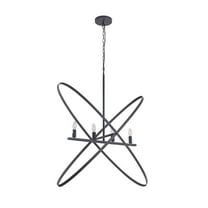 Modern Chandelier, 4 LED Light, Black Cross Band, Brass Metal 38 Inch