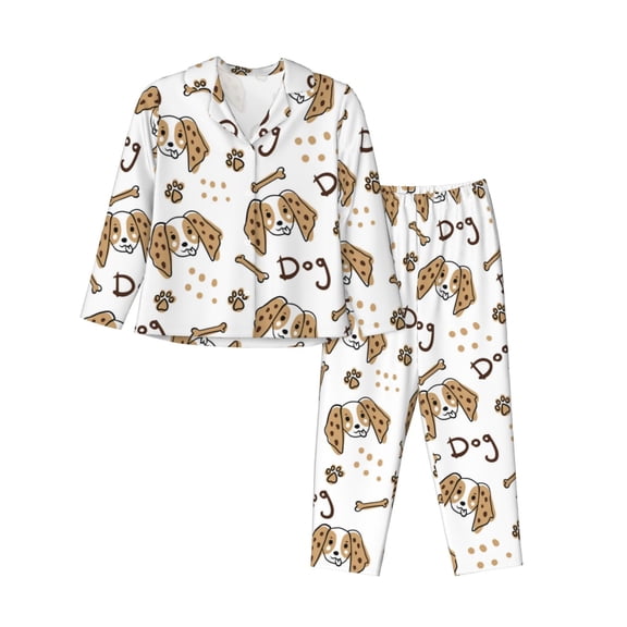 Pajamas for Women Set - Dalmatian Dog Cartoon Comfy Long Sleeve Button Up Pajama Sets for Women 2 Piece, Soft Sleepwear Nightwear Pjs Lounge Sets for Women with Pockets