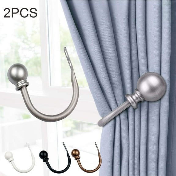 Yirtree Decorative Curtain Drapery Holdbacks, Round Finials Window Curtain Holdbacks, Antique Silver, Set of 2 Modern Hook Decoration With Screws and 1 Set of Ball Heads