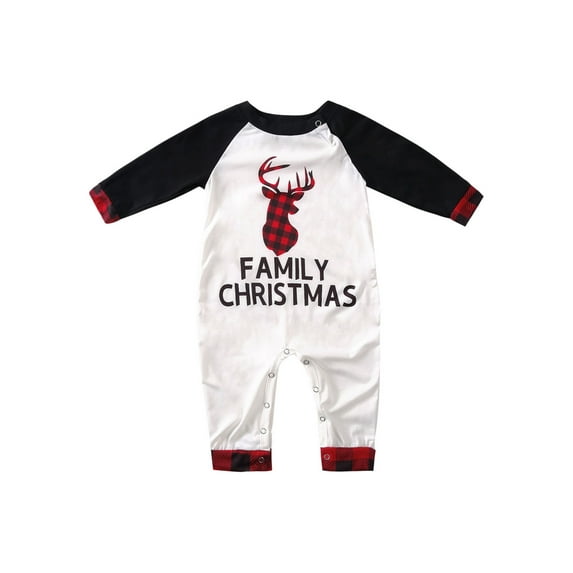 Seyurigaoka Matching Family Christmas Pajamas, Deer Raglan Tops + Plaid Pants