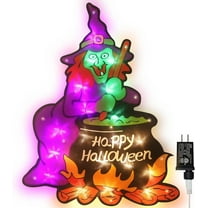 20LED Lighted Witch Halloween Window Silhouette Decoration | 16.5x13 Inch (Witch with Cauldron) | Warm White LEDs | ETL-Certified 29V | Waterproof for Indoor/Outdoor Home, Window Decor