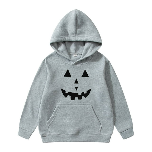 Wdgfv Garçon Halloween Imprimé Graphique Chandail à Capuchon à Enfiler Veste Douce Confortable Tenue Décontractée pour Enfants Gris 2-3 Ans