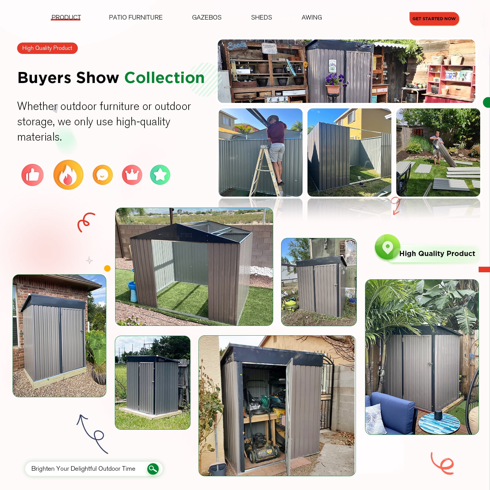 AECOJOY 10' x 14' Outdoor Storage Shed with Lockable Door Patio Metal Garden Storage Building in Brown for Outside