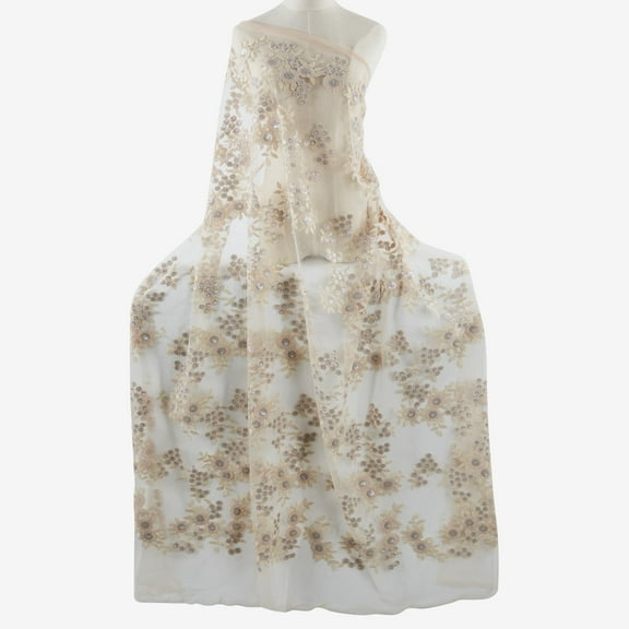 Zelouf Dottie Two Sequin Floral Embroidery Mesh , Sewing, DIY, Crafts Fabric by the Yard, Champagne Combo, 3 Yard