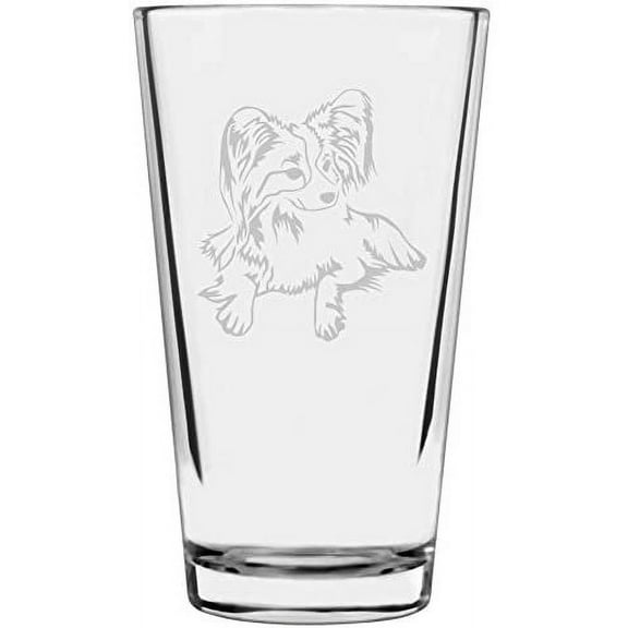 Papillon Dog Themed Etched All Purpose 16oz Libbey Pint Glass