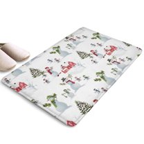 White Christmas Snowman Pattern Flannel Non Slip Door Rugs,Washable Door Mats Indoor,Decorative Door Mats,Dirt-Resistant and Absorbent Doormat for Entrance,Bedroom,Kitchen,Bathroom,31.5x17in(80x43cm)