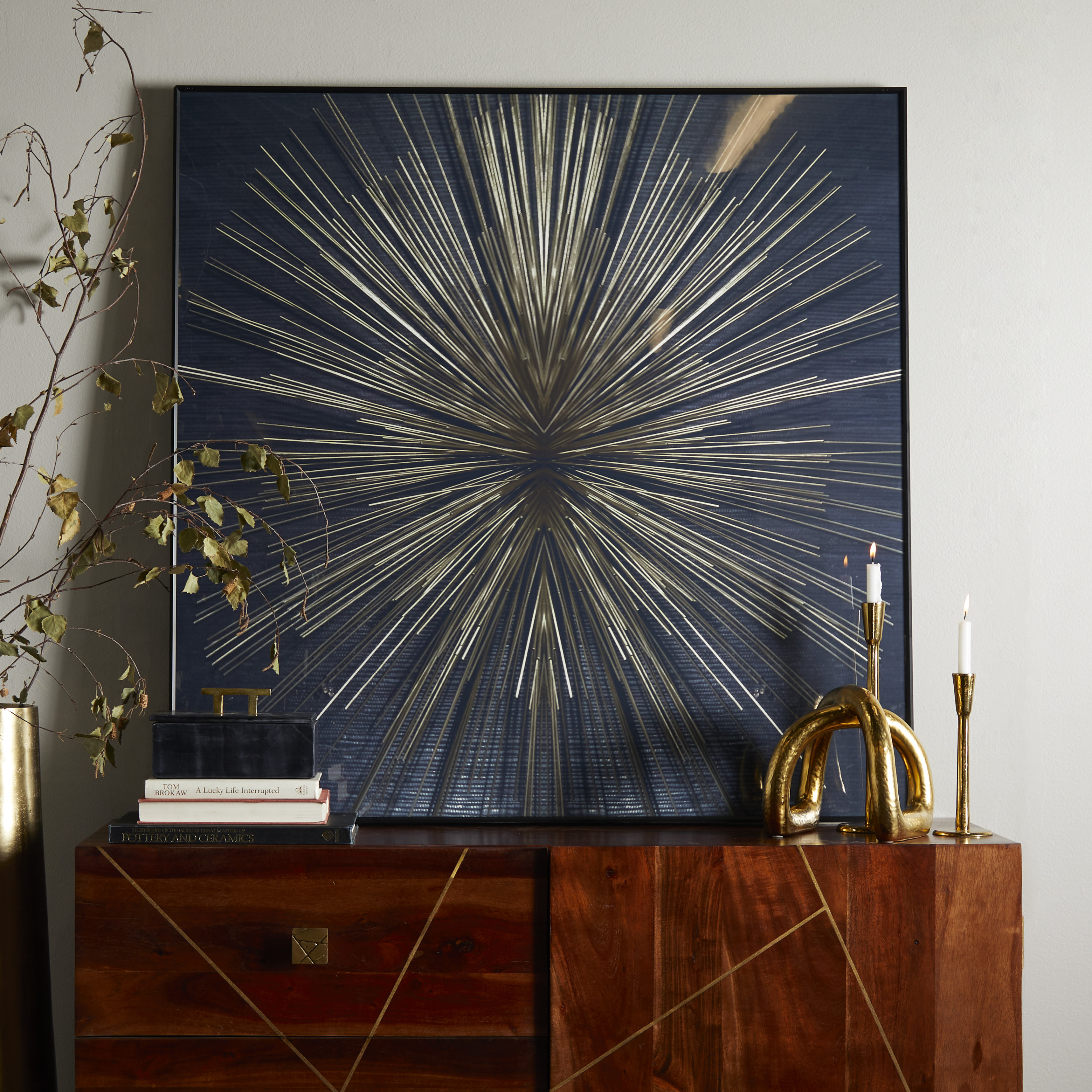 CosmoLiving by Cosmopolitan Dark Blue Porcelain Radial Starburst Wall Decor with Gold Accents
