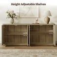 thumbnail image 5 of SICOTAS 64" Boho TV Stand Cabinet for TVs up to 75", Rattan TV Media Console Table with 4 Doors & 2 Adjustable Shelves, Large Curved Farmhouse Tall Entertainment Center for Living Room, Natural Oak, 5 of 10