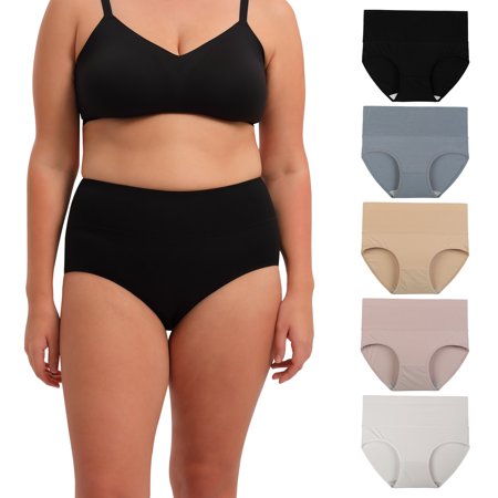 

INNERSY Womens Underwear Cotton Briefs High Waisted Postpartum Panties 5 Pack (3XL Neutral Assorted)