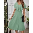 thumbnail image 3 of Mint Green Mid-Length Dress With Ruffle Cap Sleeves And V-Neck For Women, 3 of 7