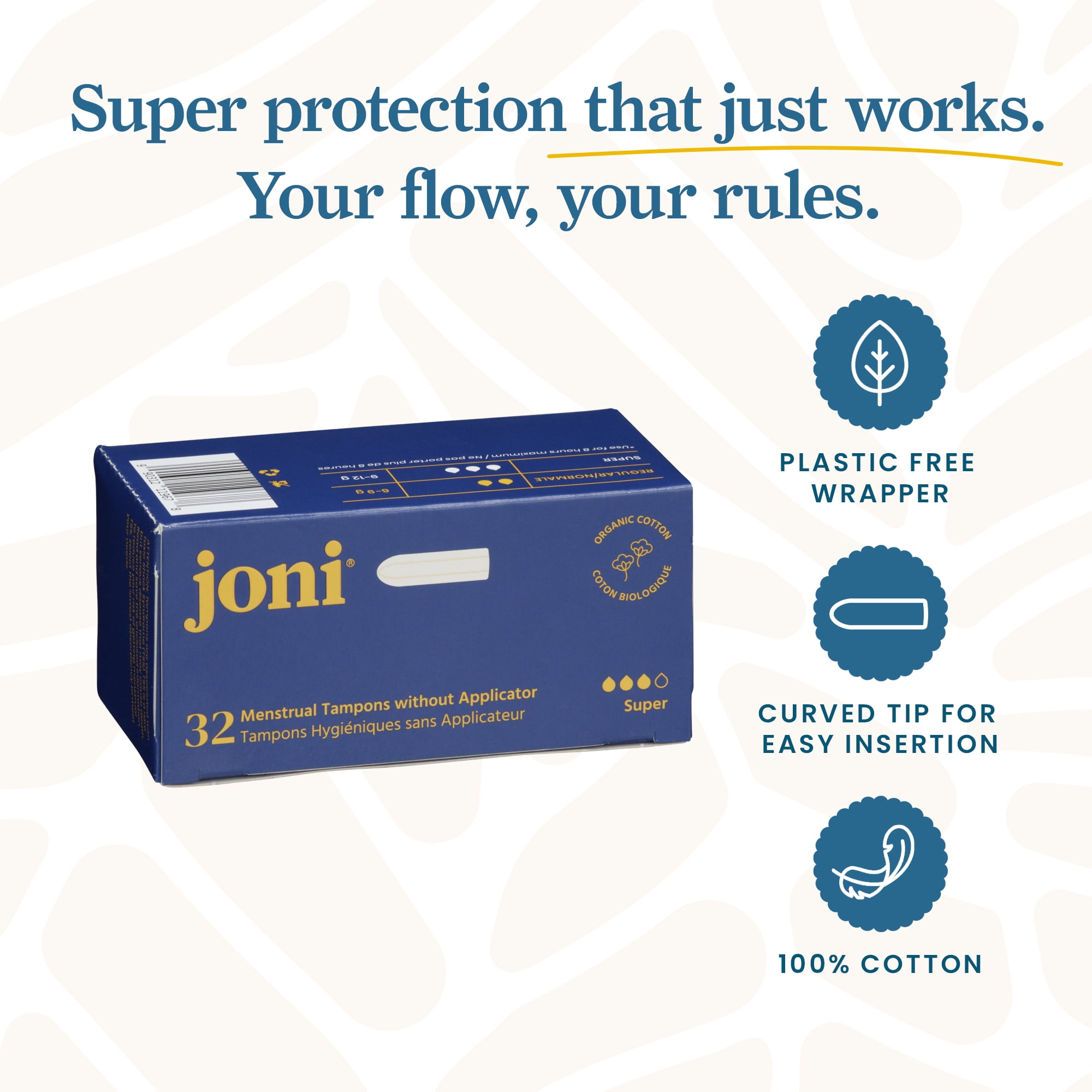 Tampons super en coton biologique joni, 32 unités
