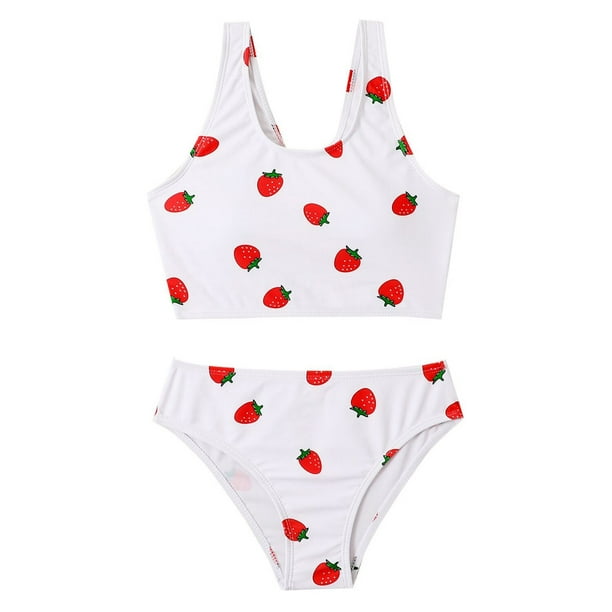 adviicd Bikinis for Teen Girls Girl Swimsuit Ruffled Bikini Tankini  Swimsuit Kids Swimwear One Piece Bathing Suits for Girls White,140 
