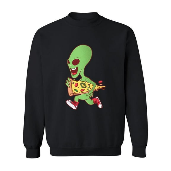 Alien Running With A Pizza Sweatshirt Men -Image by Shutterstock, Male 4X-Large