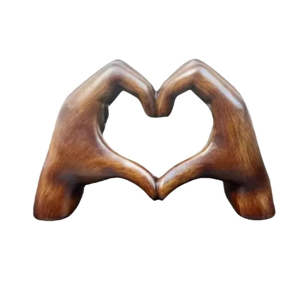 Estatua de resina con forma de corazón con forma de corazón, grano de madera, 18,5 cm