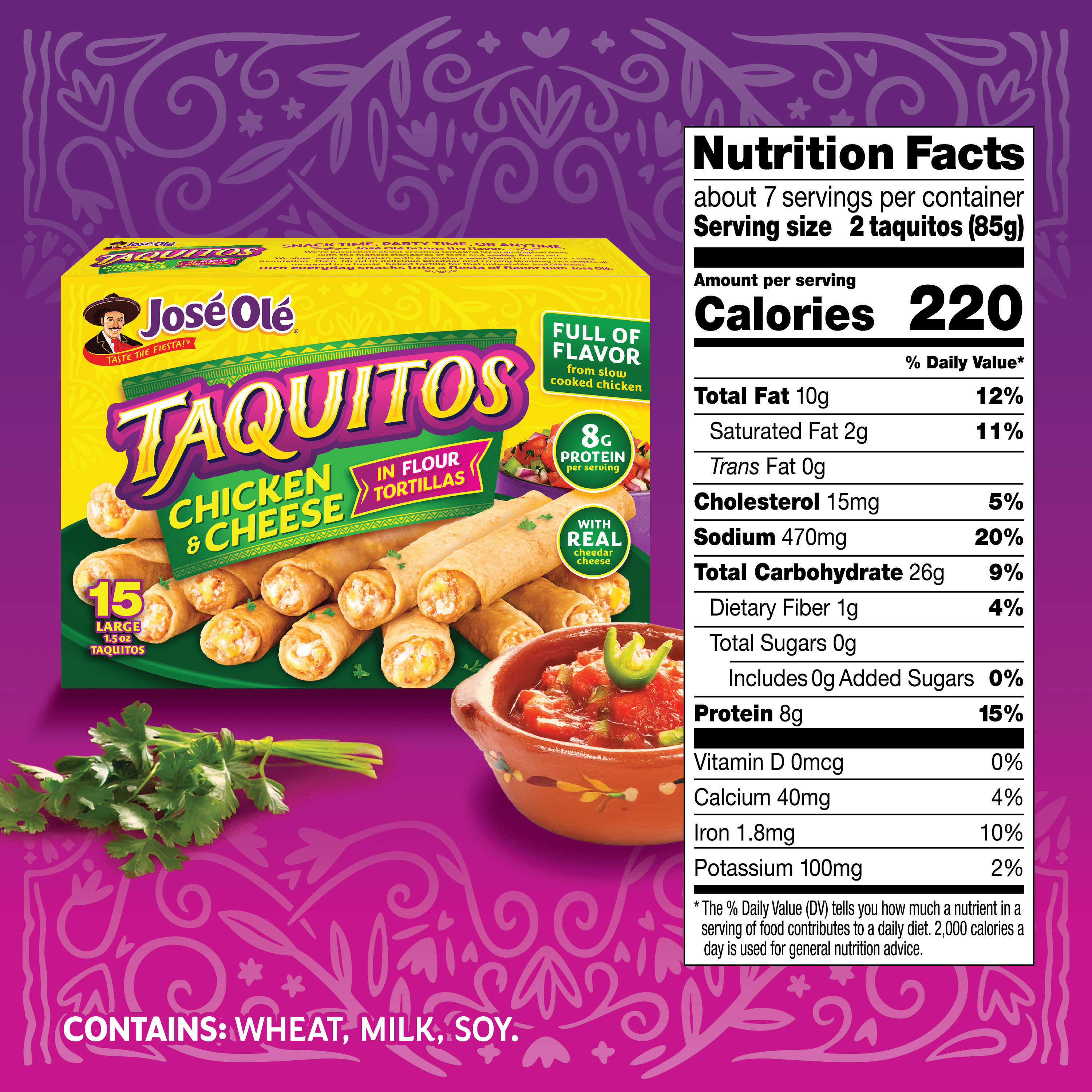 Jose Ole Taquitos Chicken & Cheese - 15 CT