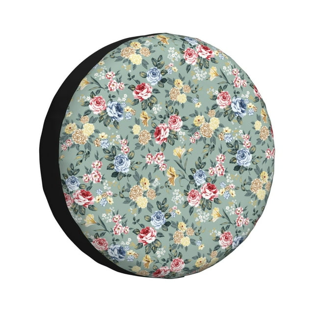 Kdxio Housse de Pneu Imprimé Fleurs Roses Imperméable en Cuir, Housse de Pneu de Rechange pour Jeep Wrangler Rv SUV Camion Remorque de Voyage-15 Pouces
