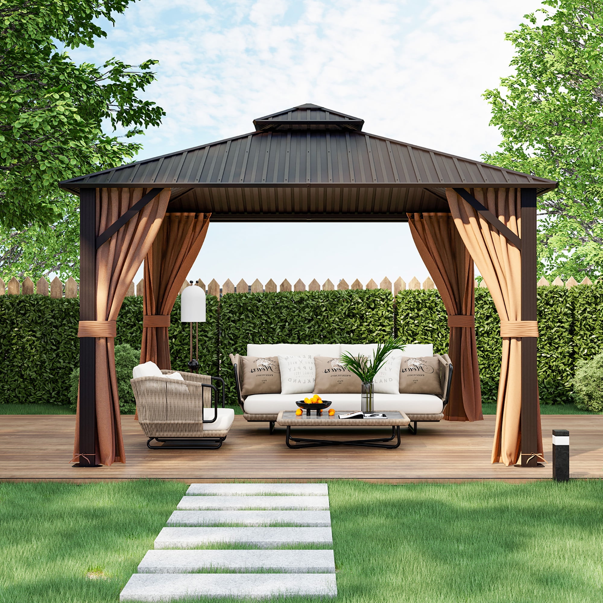 Gymax 12' x 12' Double-Roof Hardtop Gazebo with Galvanized